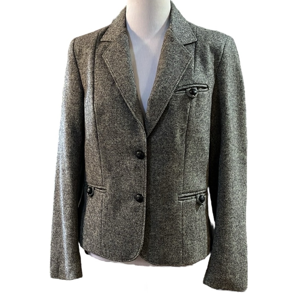 VINTAGE PURE WOOL FITTED BLAZER JACKET GRAY SIZE 9/10